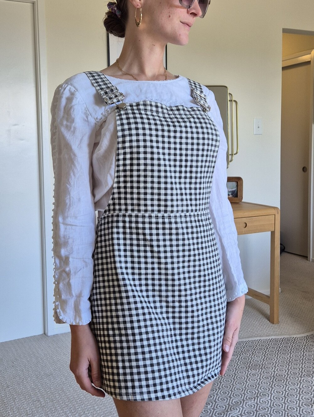 Black and White Gingham Pinafore Dress - Women's